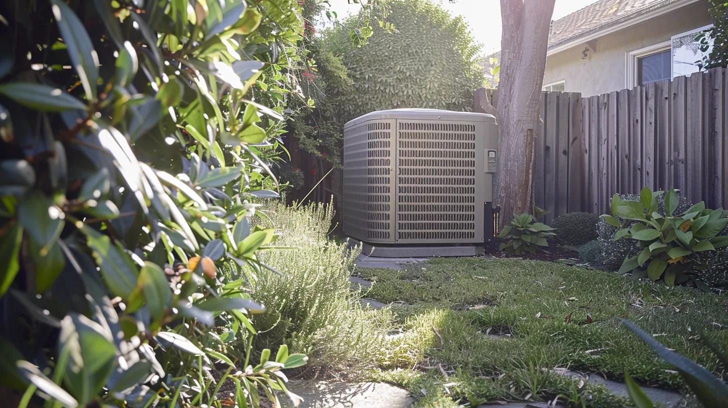 HVAC Maintenance Tips Every Pet Owner Should Know 2 a well-maintained hvac unit stands prominently in a clean, urban backyard, with clear pathways around it free of pet hair and debris, highlighting the importance of keeping exterior components safe and efficient for both pets and performance.