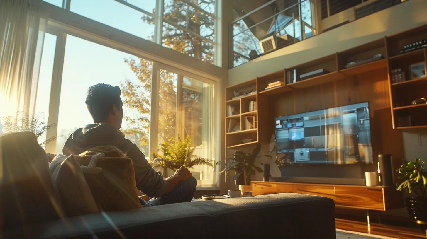 a modern home interior showcases a sleek hvac maintenance setup, with a technician inspecting advanced air filtration systems while a digital display monitors indoor air quality, emphasizing the importance of clean air during the fall season.