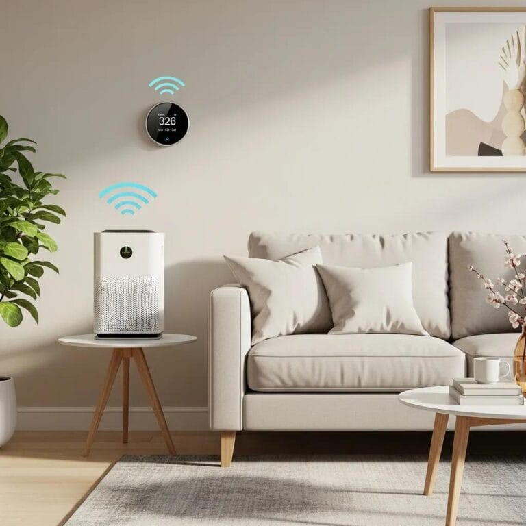 HVAC Blog 4 Cozy living room with smart HVAC accessories highlighting comfort and energy efficiency