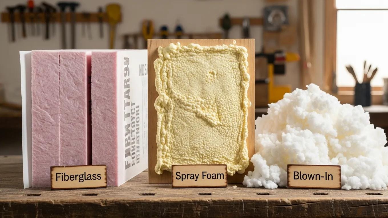 Different insulation materials highlighting their unique properties for HVAC performance