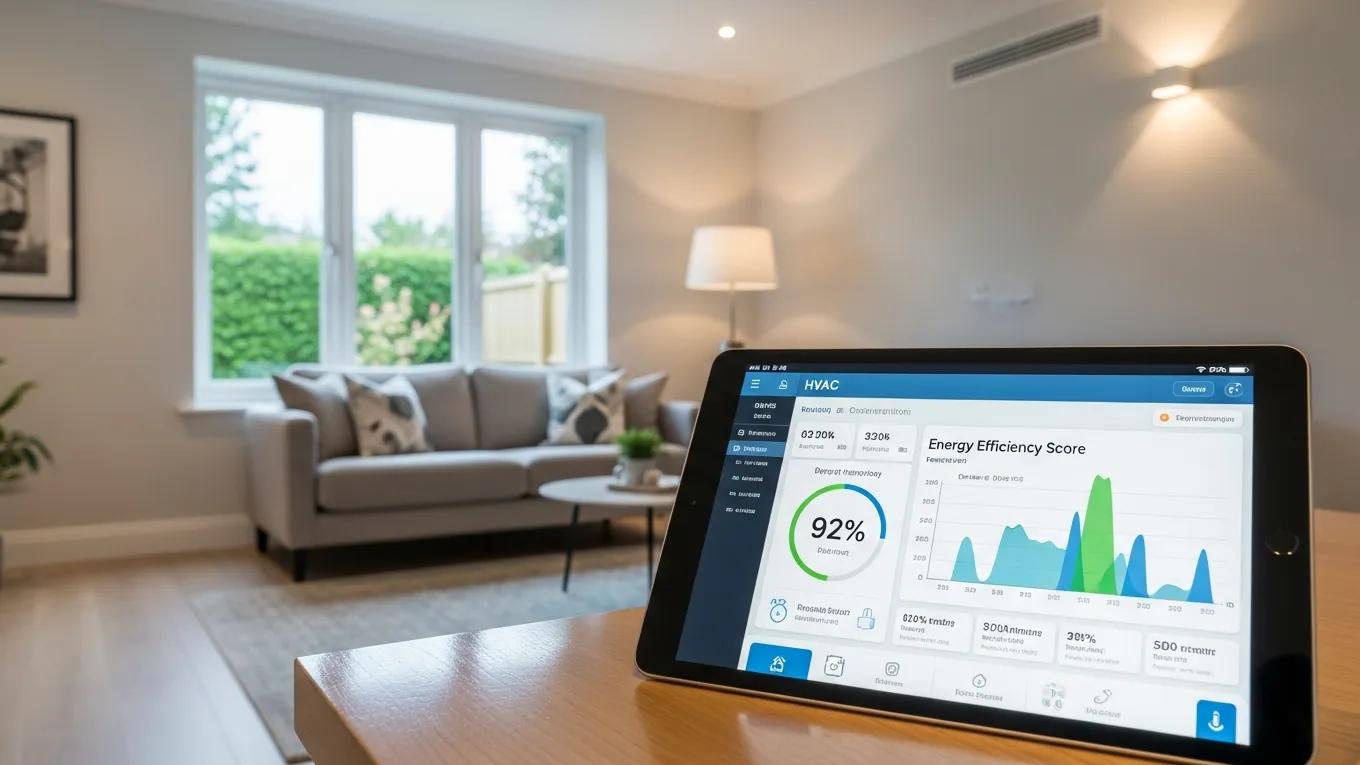 Smart HVAC system interface demonstrating energy efficiency monitoring related to insulation